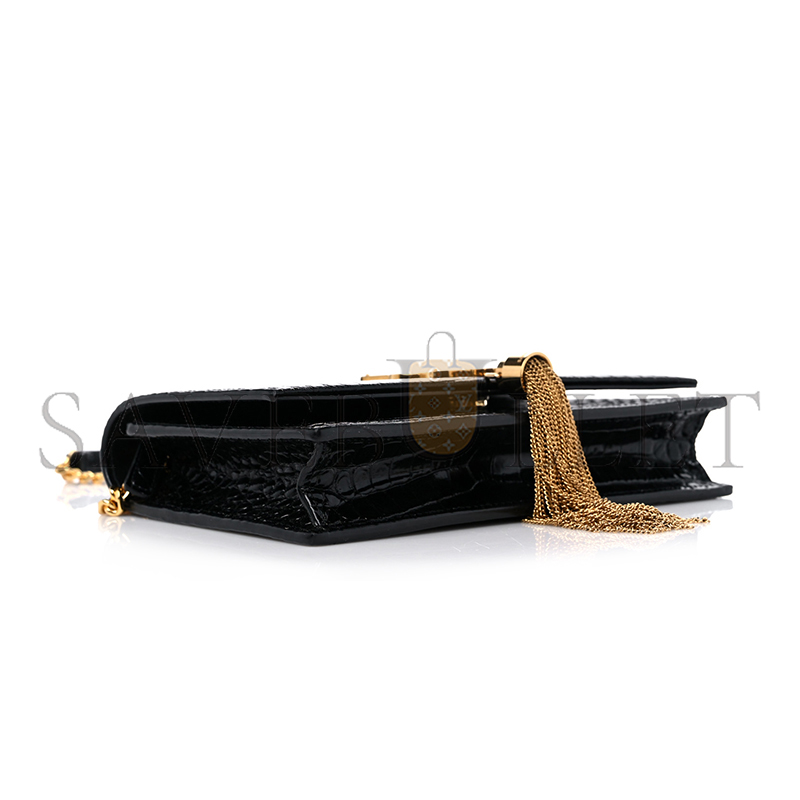YSL KATE MONOGRAM TASSEL CHAIN WALLET IN CALFSKIN CROCODILE EMBOSSED 452159DND1J1000 (19*12.5*4cm)